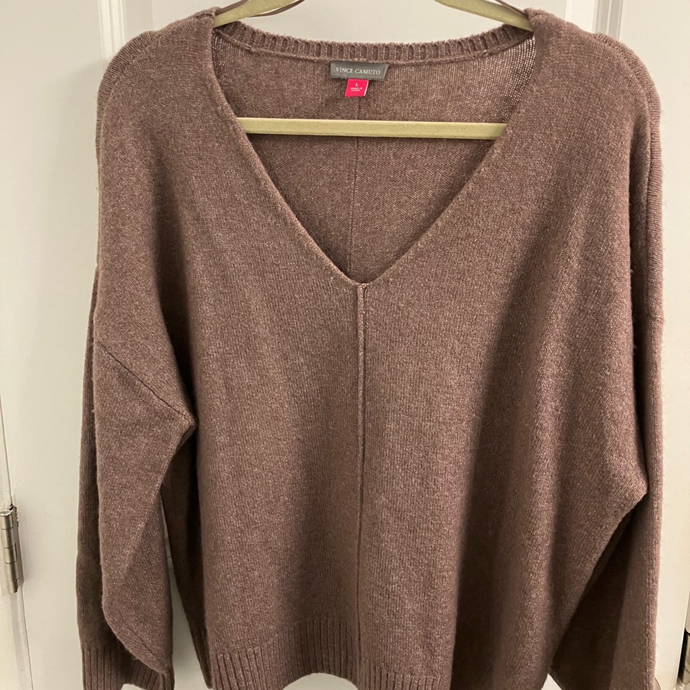 Vince Camuto V-Neck Sweater in Rich Brown